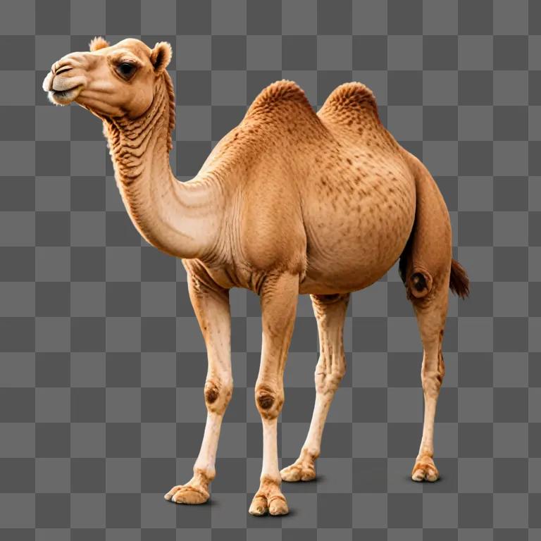 A camel is shown on a brown background