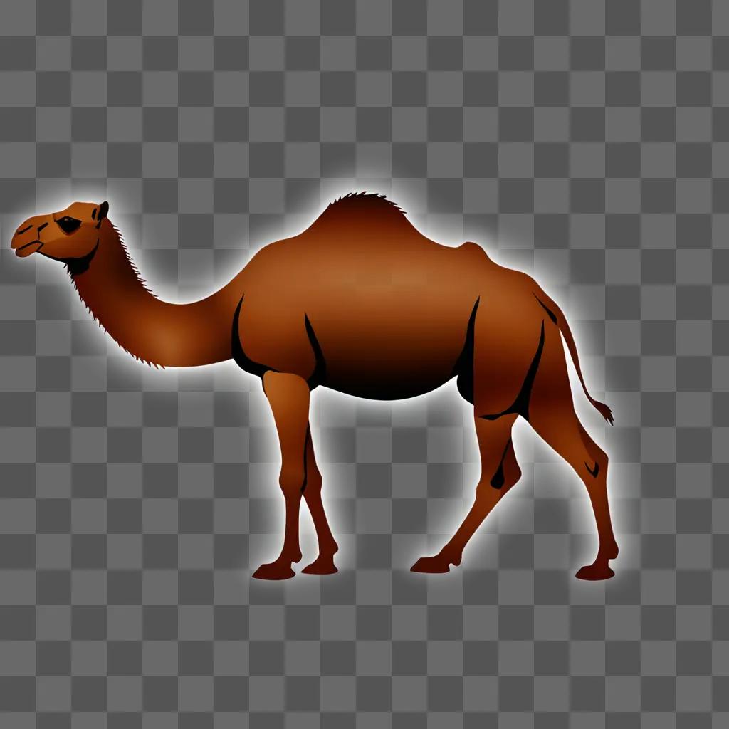 A camel silhouette against a brown background