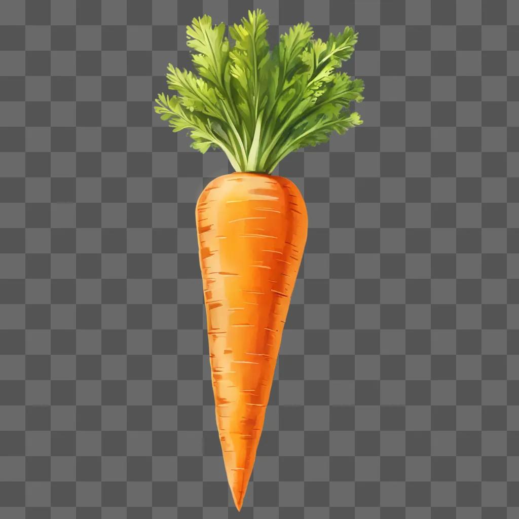 A carrot drawing with a green stem and orange flesh