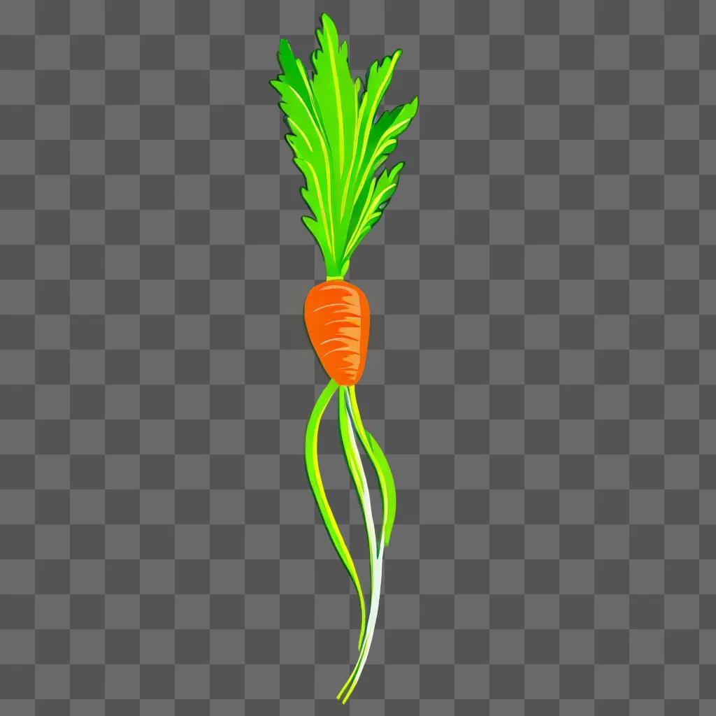 A carrot drawing with a leafy stem and bright orange top