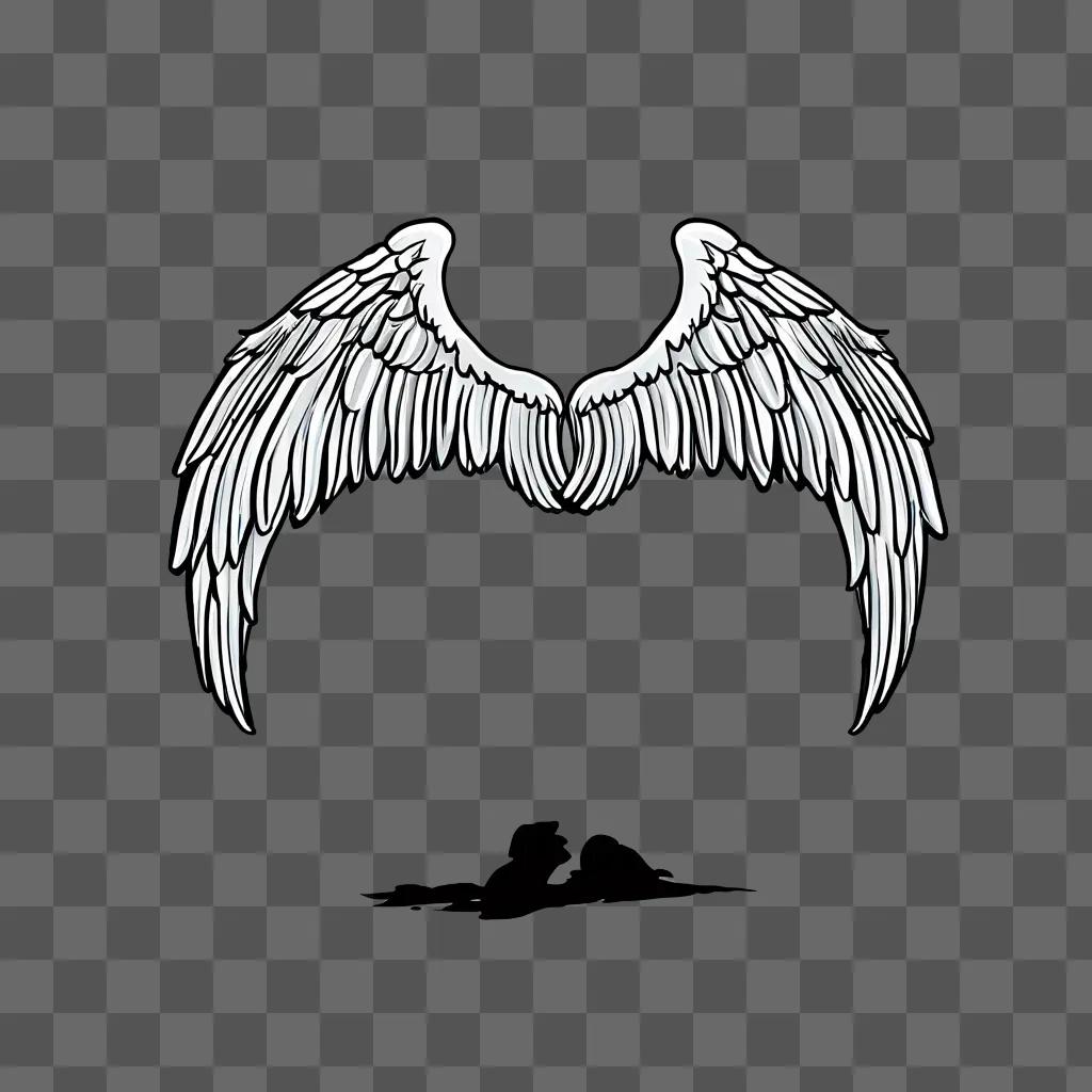 A cartoon angel wings drawing on a gray background