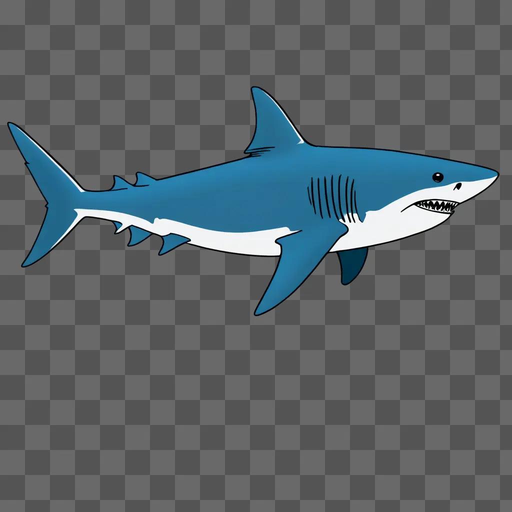 A cartoon blue shark drawing on a blue background