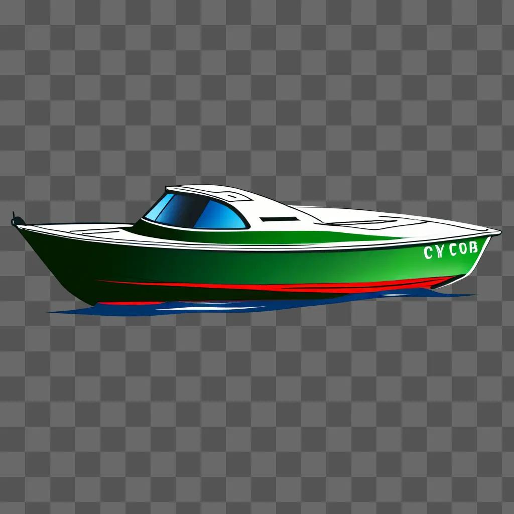 A cartoon boat on a green background