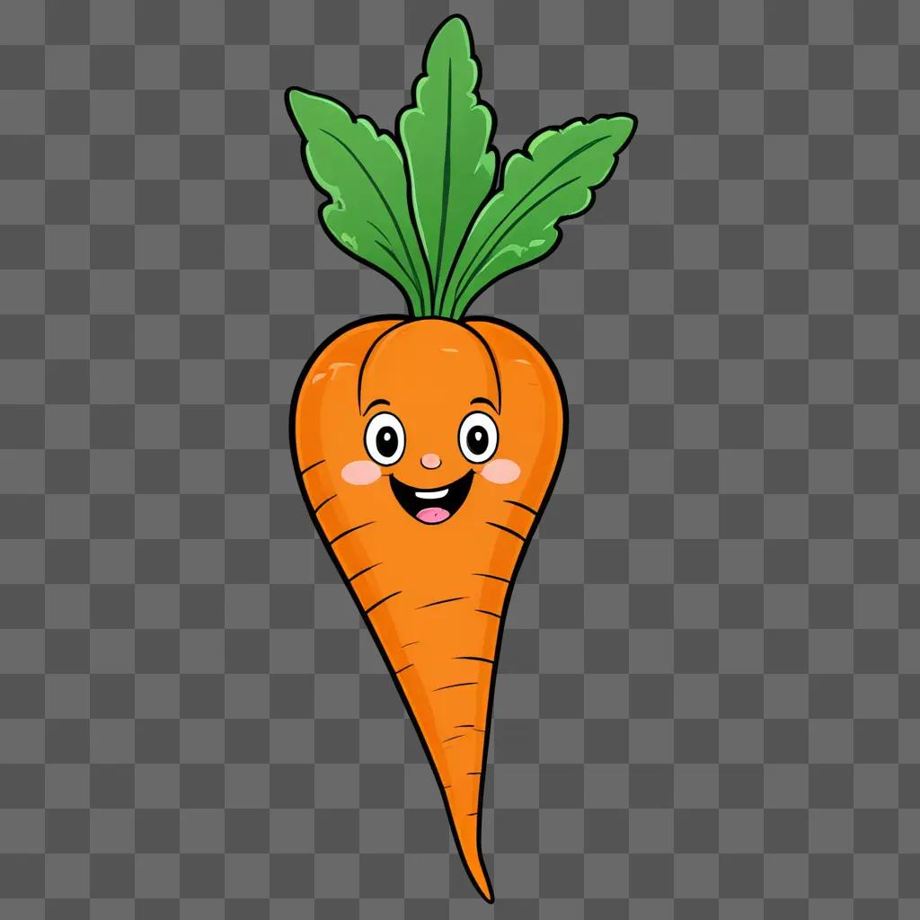 A cartoon carrot drawing with a happy face