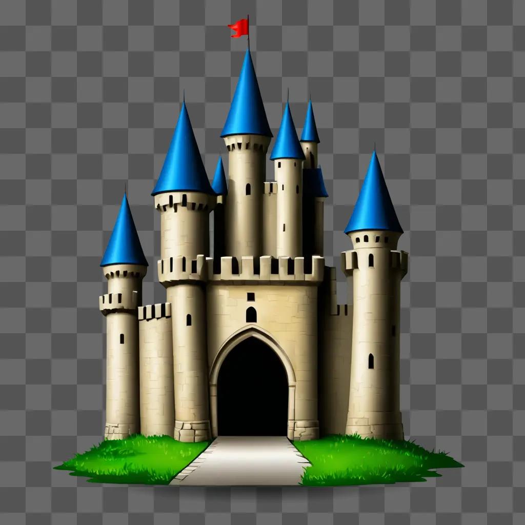 A cartoon castle drawing on a grassy ground