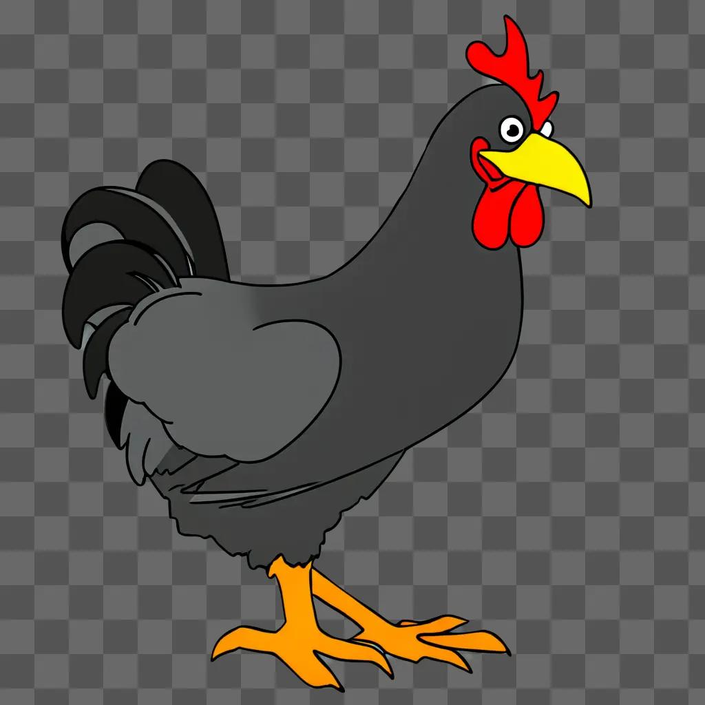 A cartoon chicken drawing is black and yellow