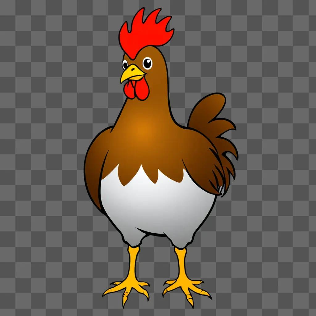 茶色の背景に描かれた漫画の恥ずかしがり屋の鶏