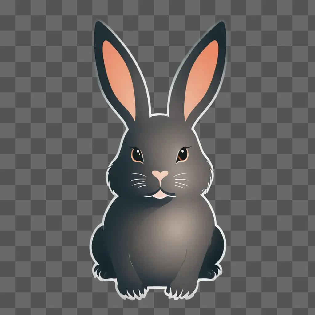 A cartoon coy rabbit drawing sits on a gray background