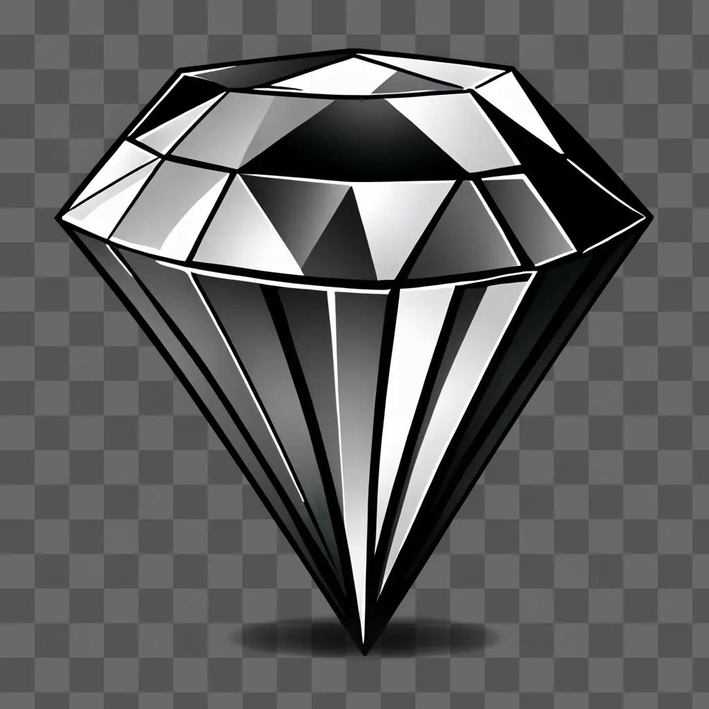 A cartoon diamond drawing is shown in black and white