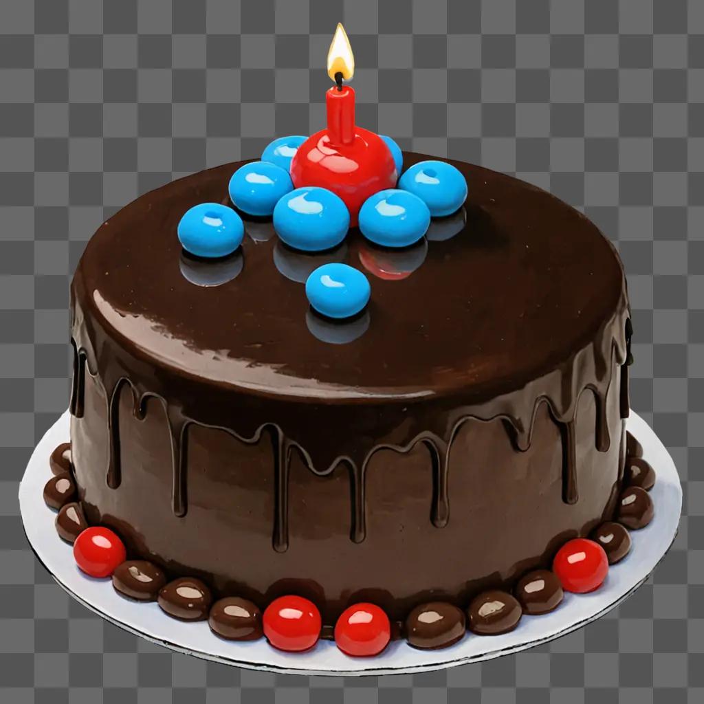 A cartoon drawing of a chocolate cake with a candle