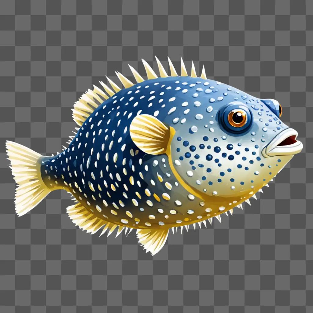 A cartoon drawing of a puffer fish with spots