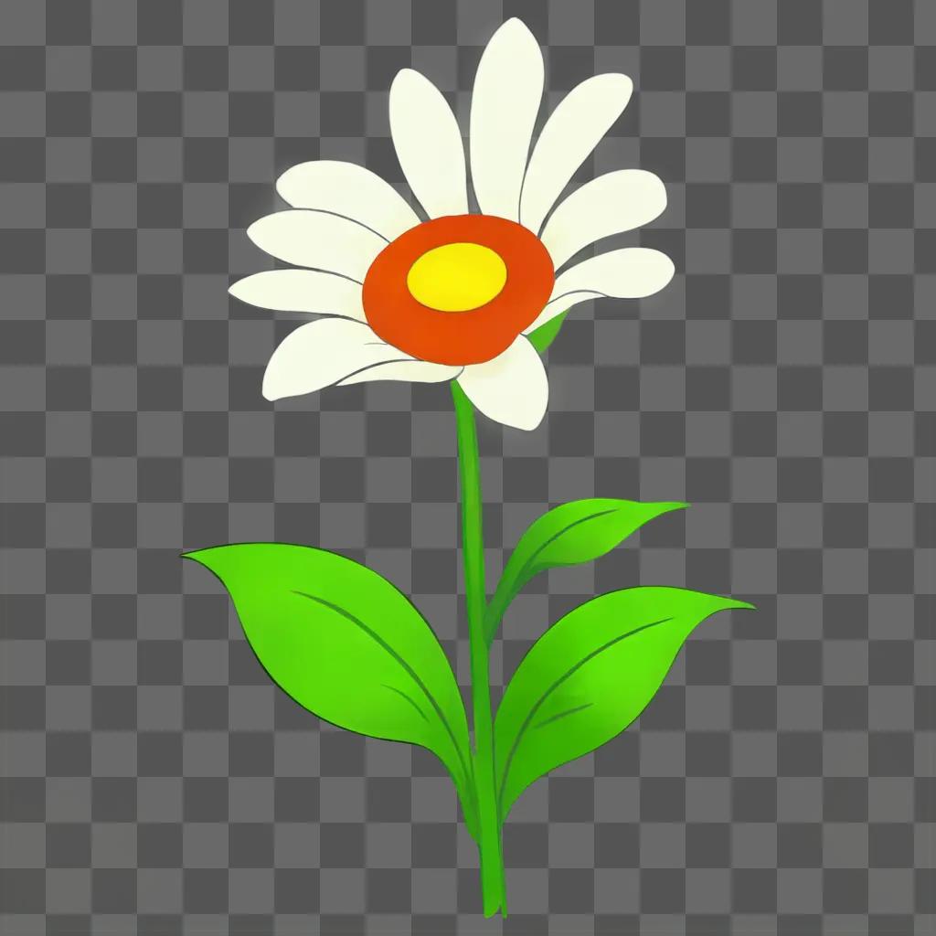 A cartoon drawing of a white daisy with green leaves