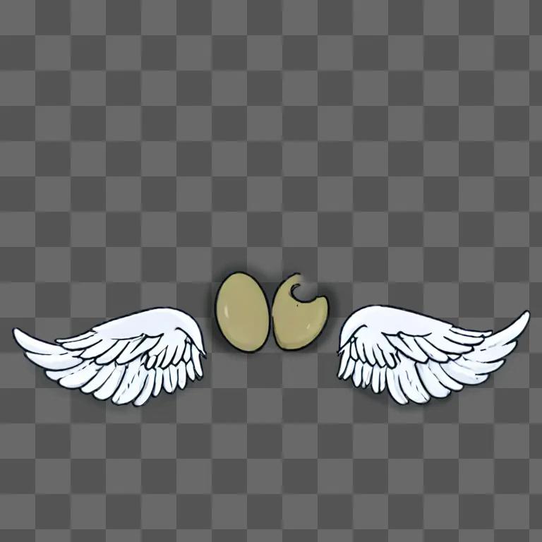 A cartoon drawing of angel wings on a gray background