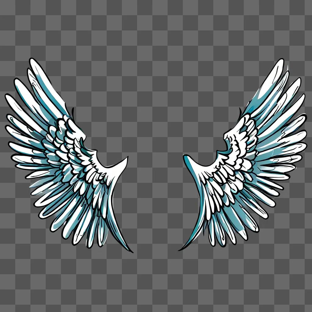 A cartoon drawing of two angel wings on a grey background