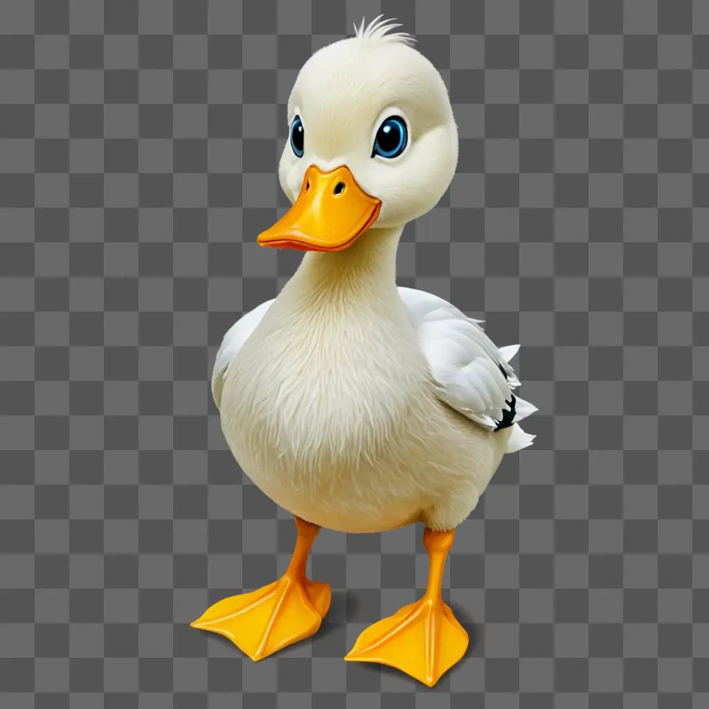 A cartoon duck drawing for kids on a beige background