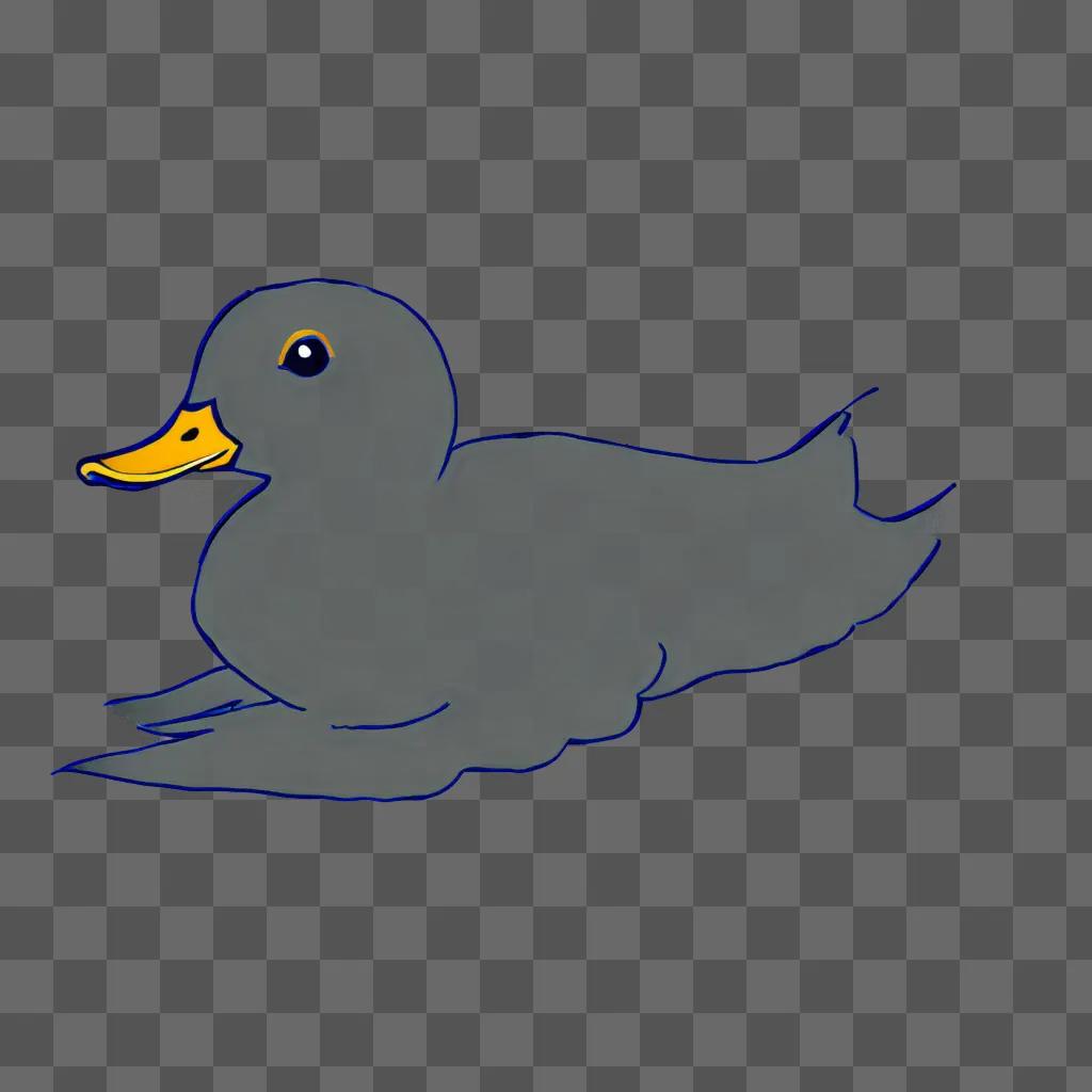 A cartoon duck drawing for kids on a blue background