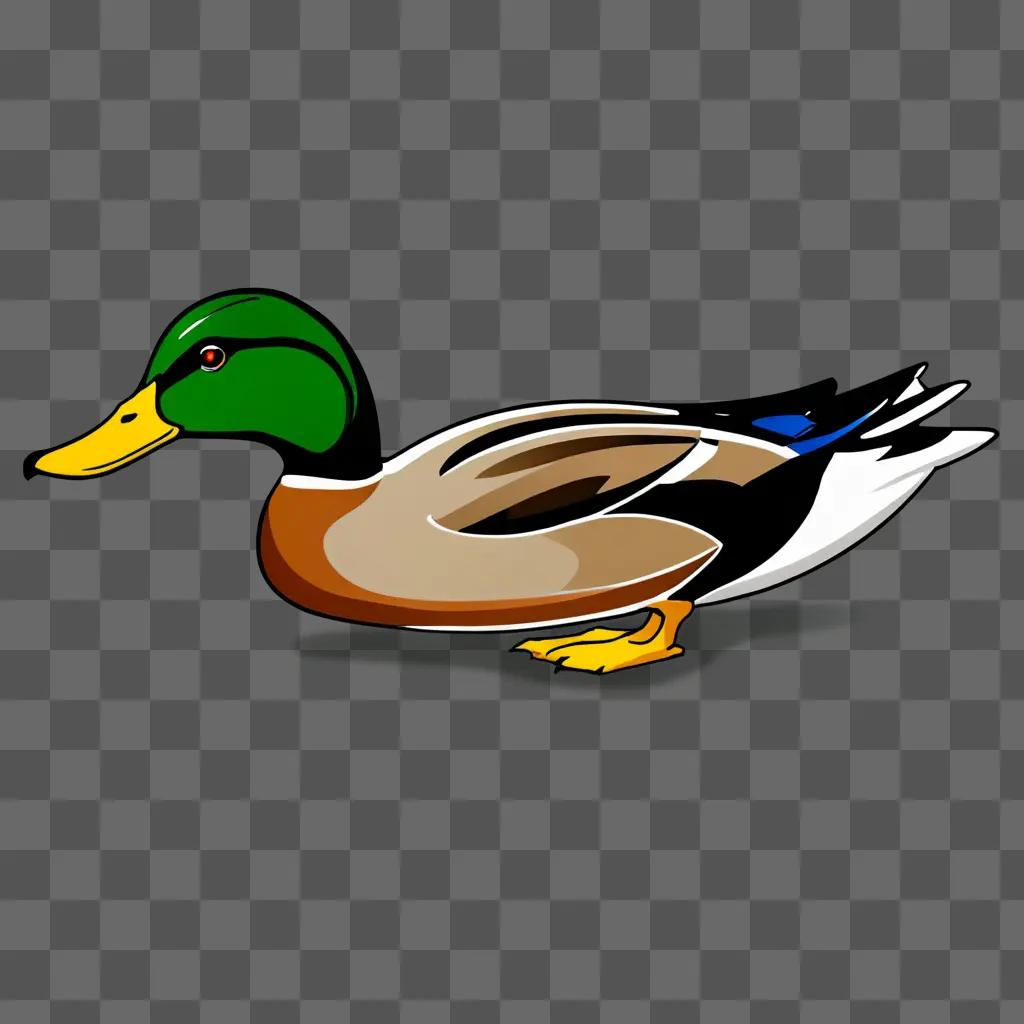 A cartoon duck with a green head and blue legs