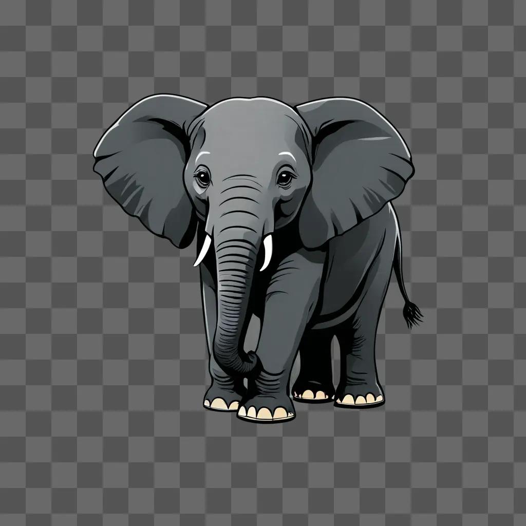 A cartoon elephant drawing on a dark background