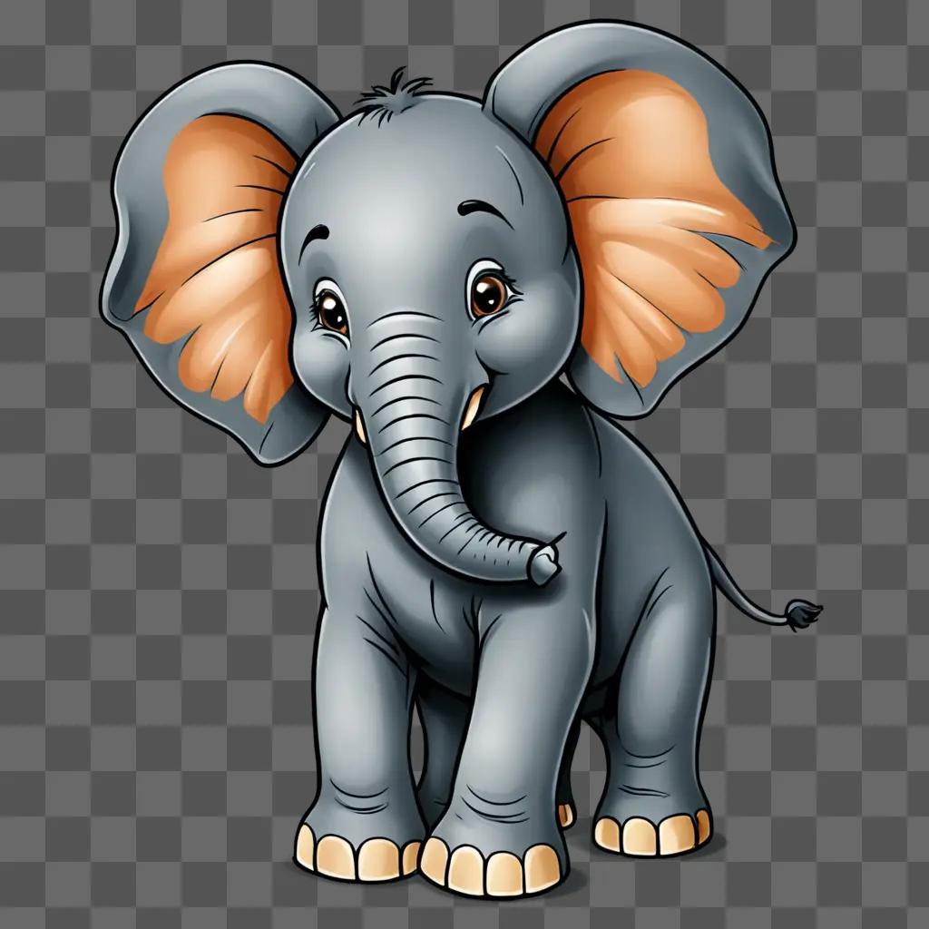 A cartoon elephant drawing on a grey background