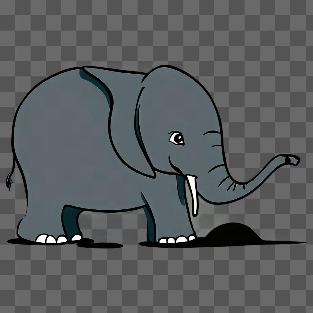 A cartoon elephant drawing with a black background