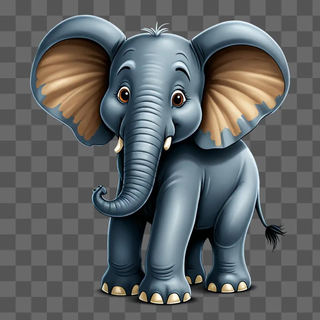 A cartoon elephant drawing with a blue background