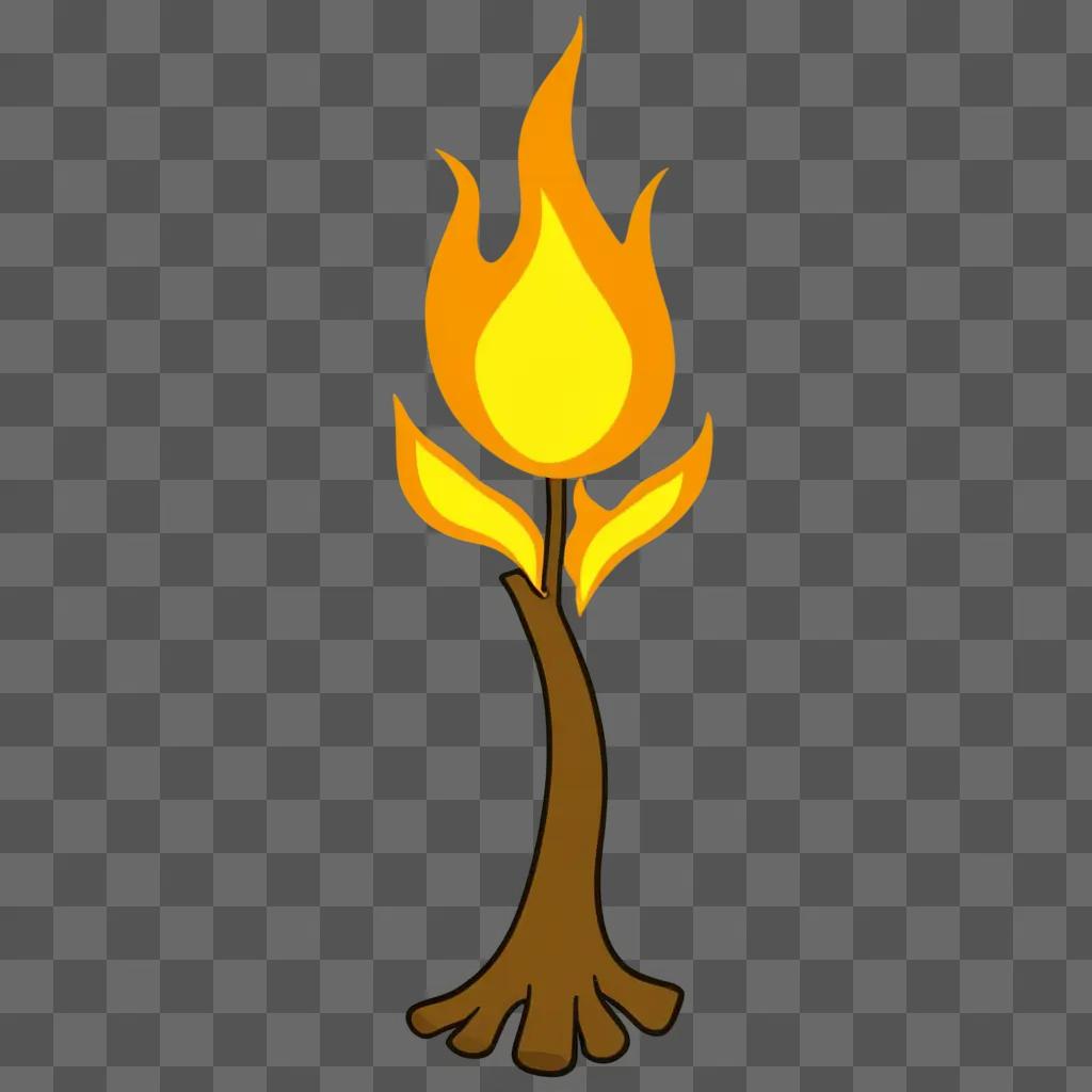 A cartoon fire drawing on a yellow background