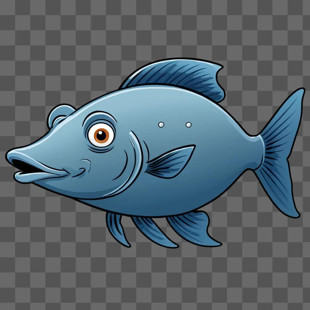 A cartoon fish drawing is displayed on a dark blue background