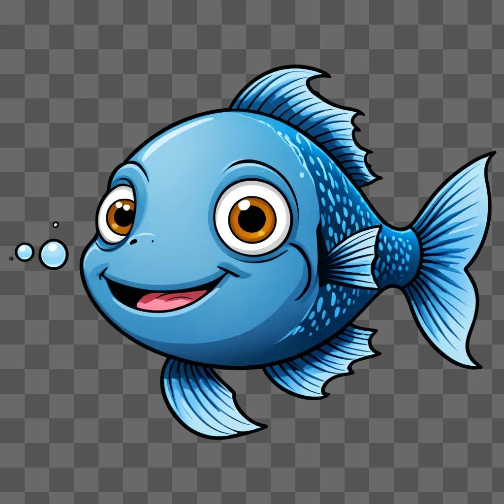 A cartoon fish drawing on a blue background