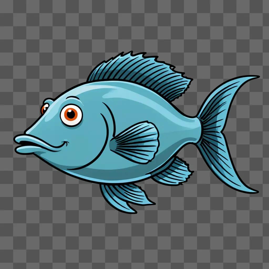 A cartoon fish drawing on a blue background