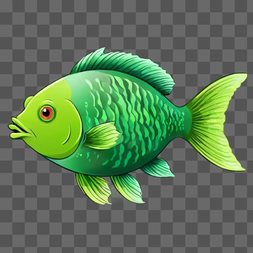 A cartoon fish drawing on a green background