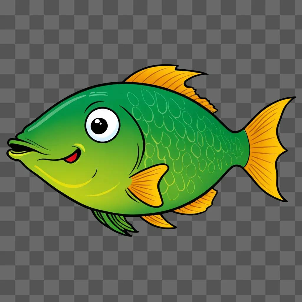 A cartoon fish drawing on a green background