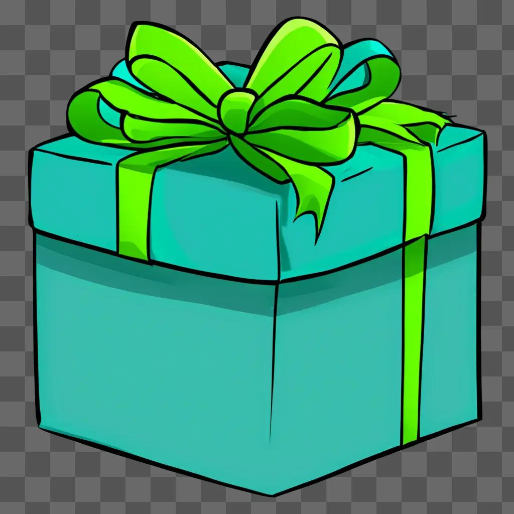 A cartoon gift drawing with a green bow