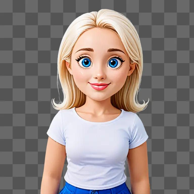 A cartoon girl with blue eyes and blonde hair