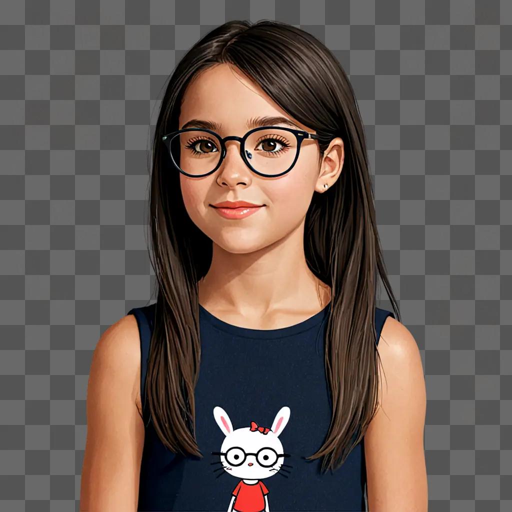 A cartoon girl with glasses and a white rabbit on her shirt