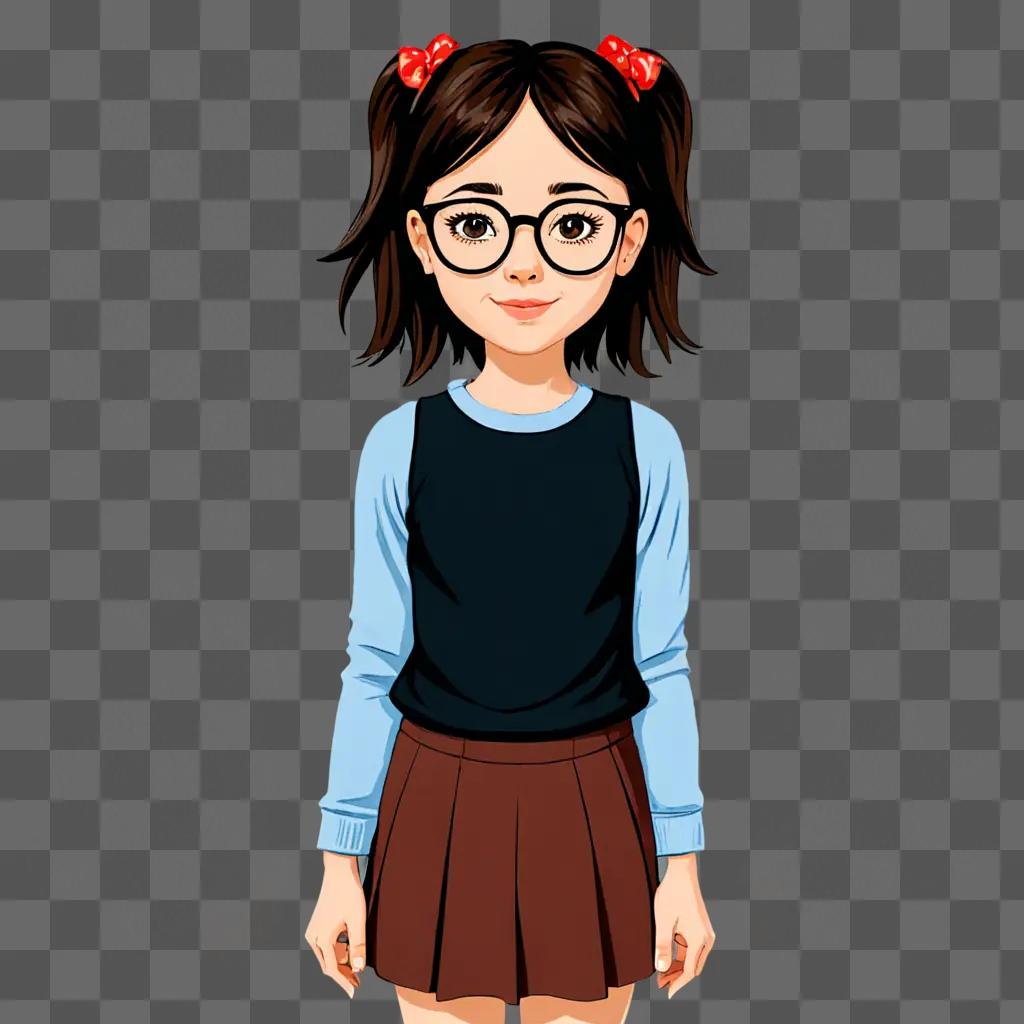 A cartoon girl with glasses and pigtails