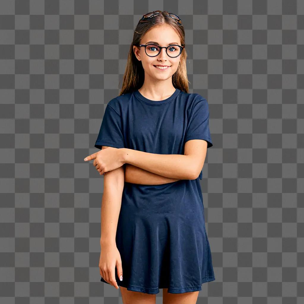 A cartoon girl with glasses is smiling 