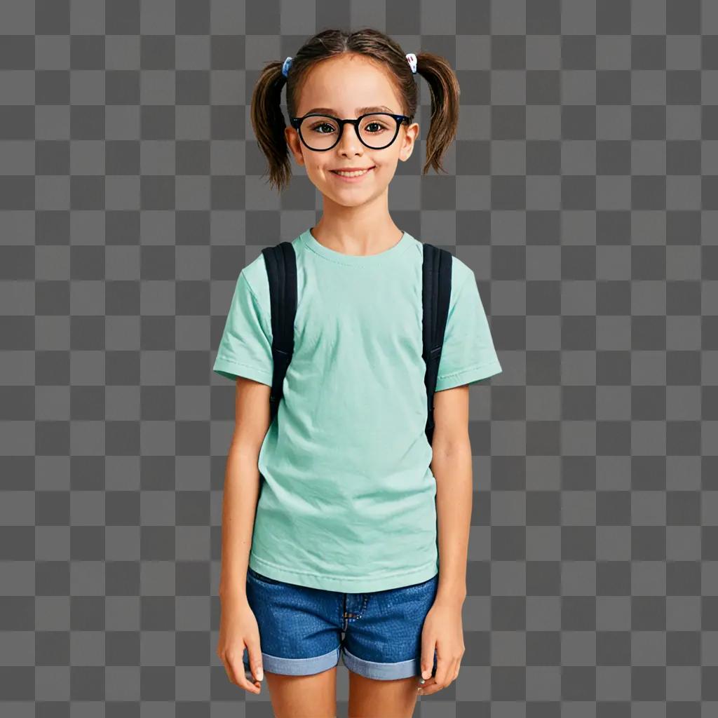 A cartoon girl with glasses is smiling for the camera