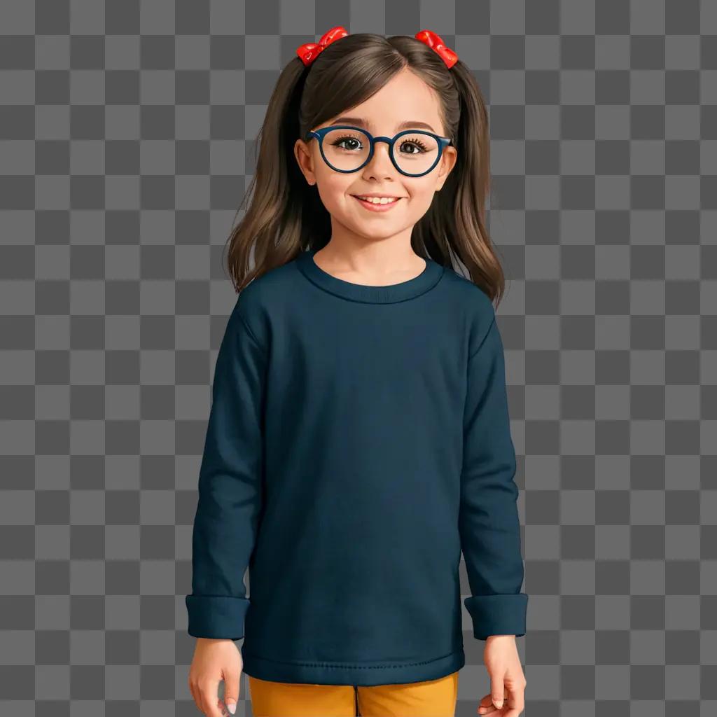 A cartoon girl with glasses poses for a picture