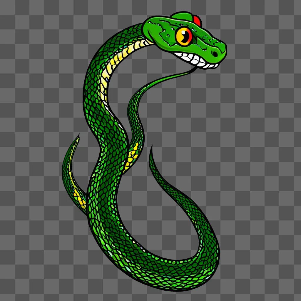 A cartoon green snake drawing for kids