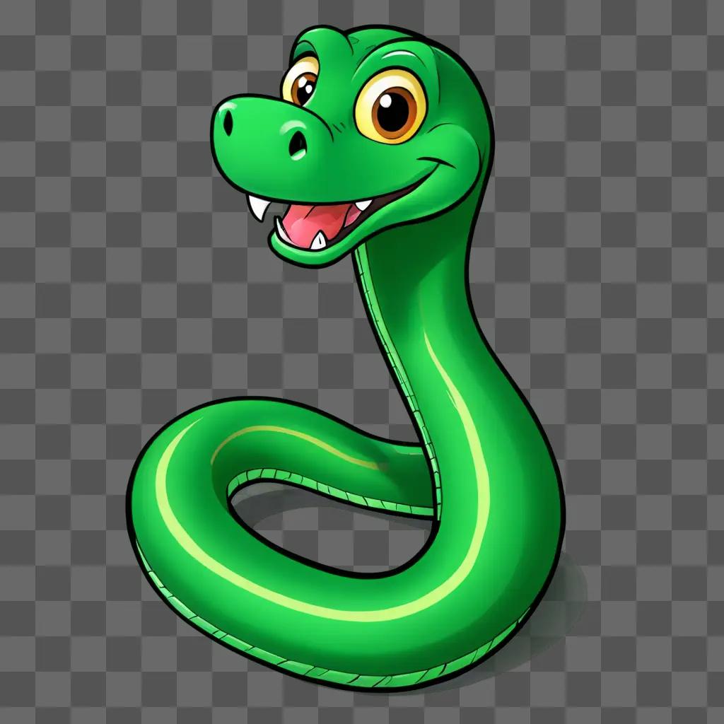 A cartoon green snake with a smiling mouth