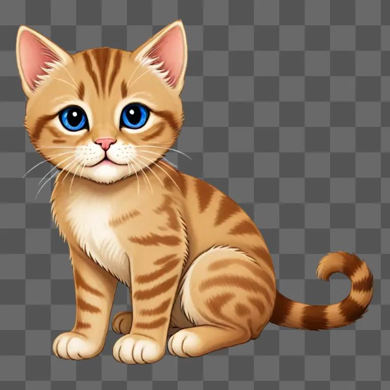 A cartoon kitten with blue eyes and orange stripes