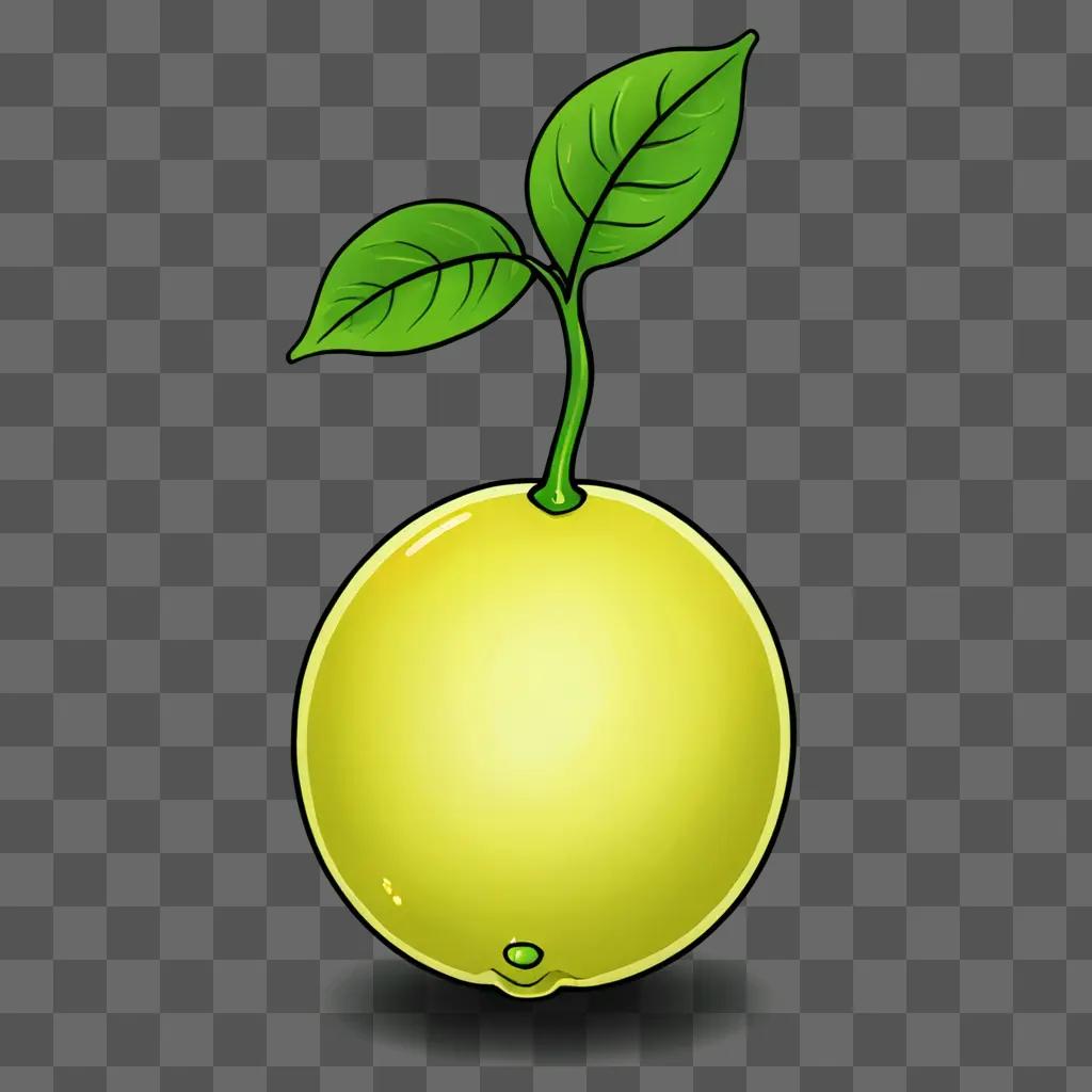 A cartoon lemon drawing with green leaves