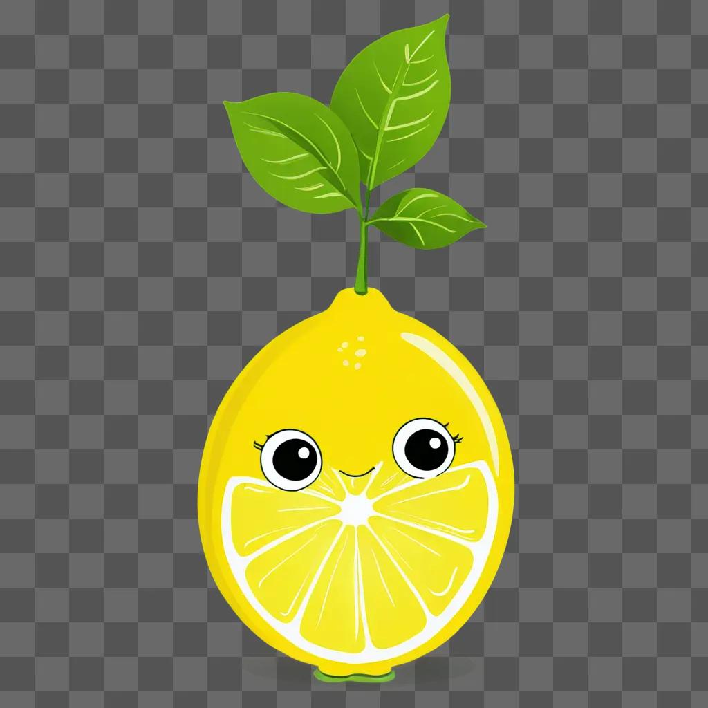 A cartoon lemon drawing with green leaves