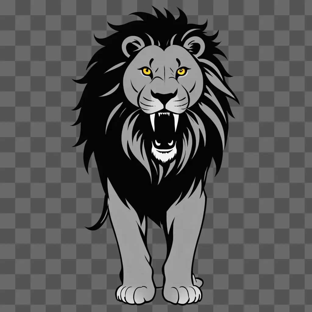 A cartoon lion with yellow eyes and side view