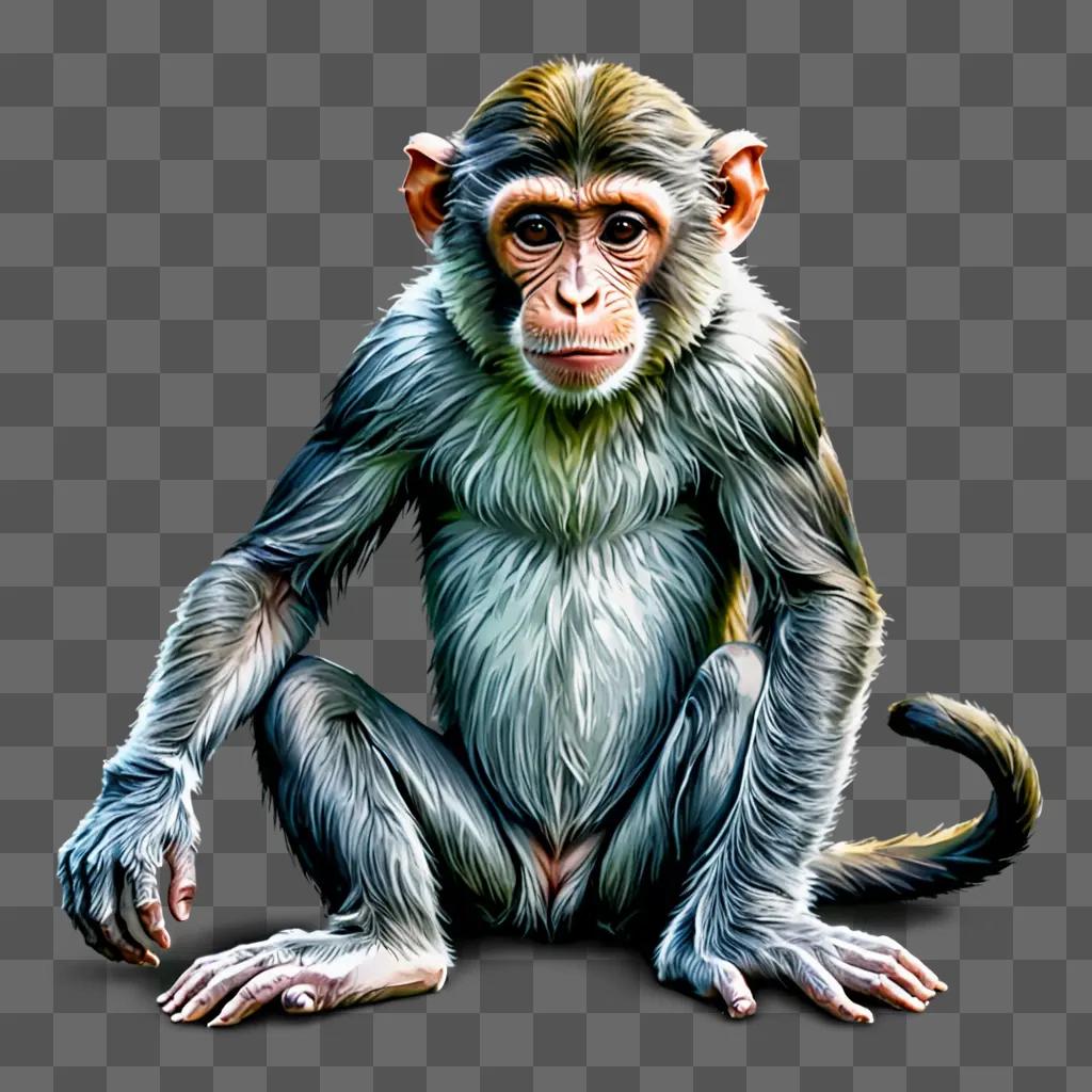 A cartoon monkey drawing with a multicolored background