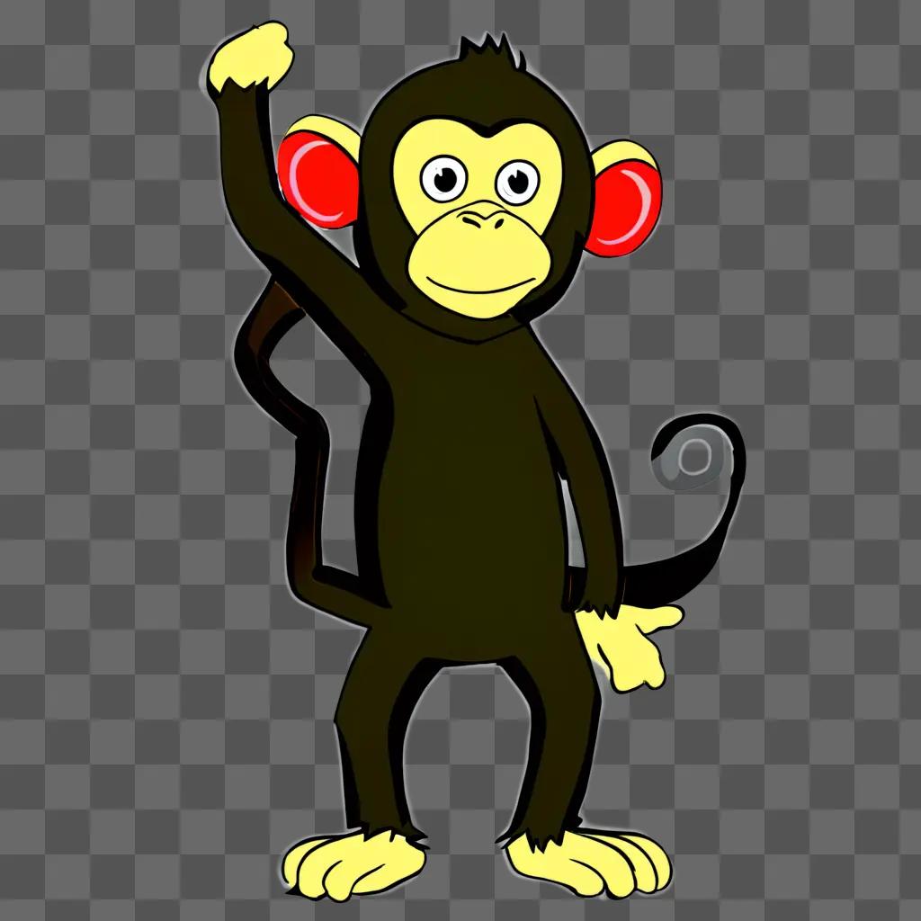 A cartoon monkey drawing with a raised arm