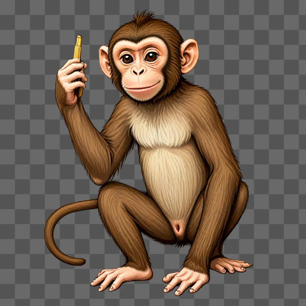 A cartoon monkey drawing with a yellow object in its hand