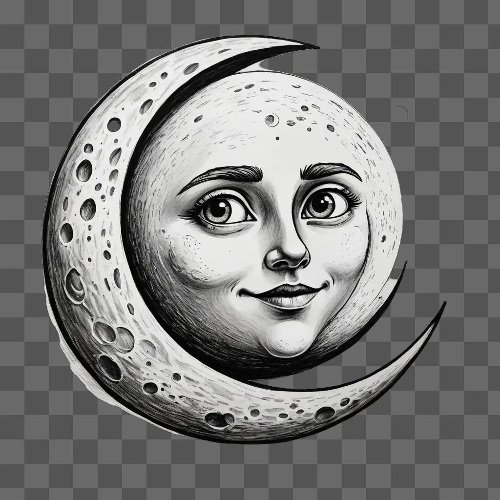 A cartoon moon drawing of a smiling face