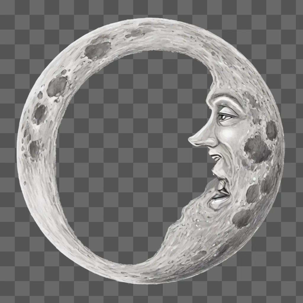 A cartoon moon drawing with a face on it