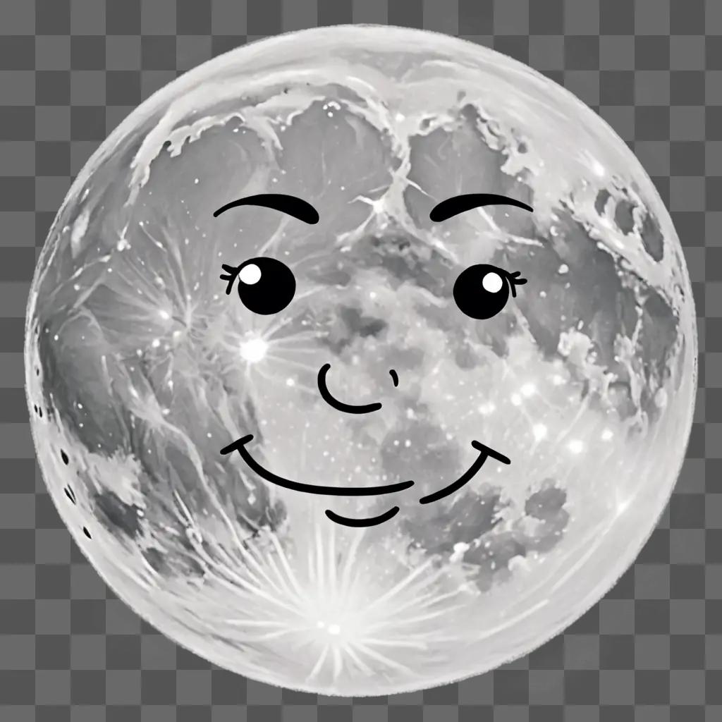 A cartoon moon drawing with a smiling face